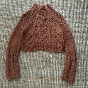 Free People Orange/Red zippered cardigan